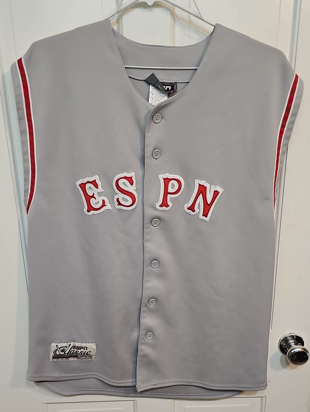 ESPN Gray Sleeveless Jersey Shirt with Red Accents